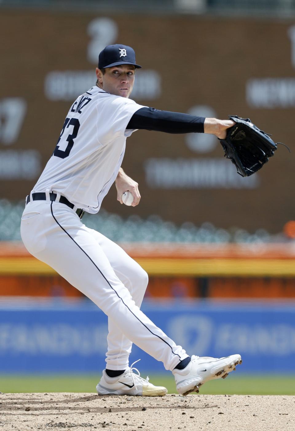 Joey Wentz of the Detroit Tigers pitches against the New York Mets during the second inning of game one of a doubleheader at Comerica Park in Detroit on Wednesday, May 3, 2023.