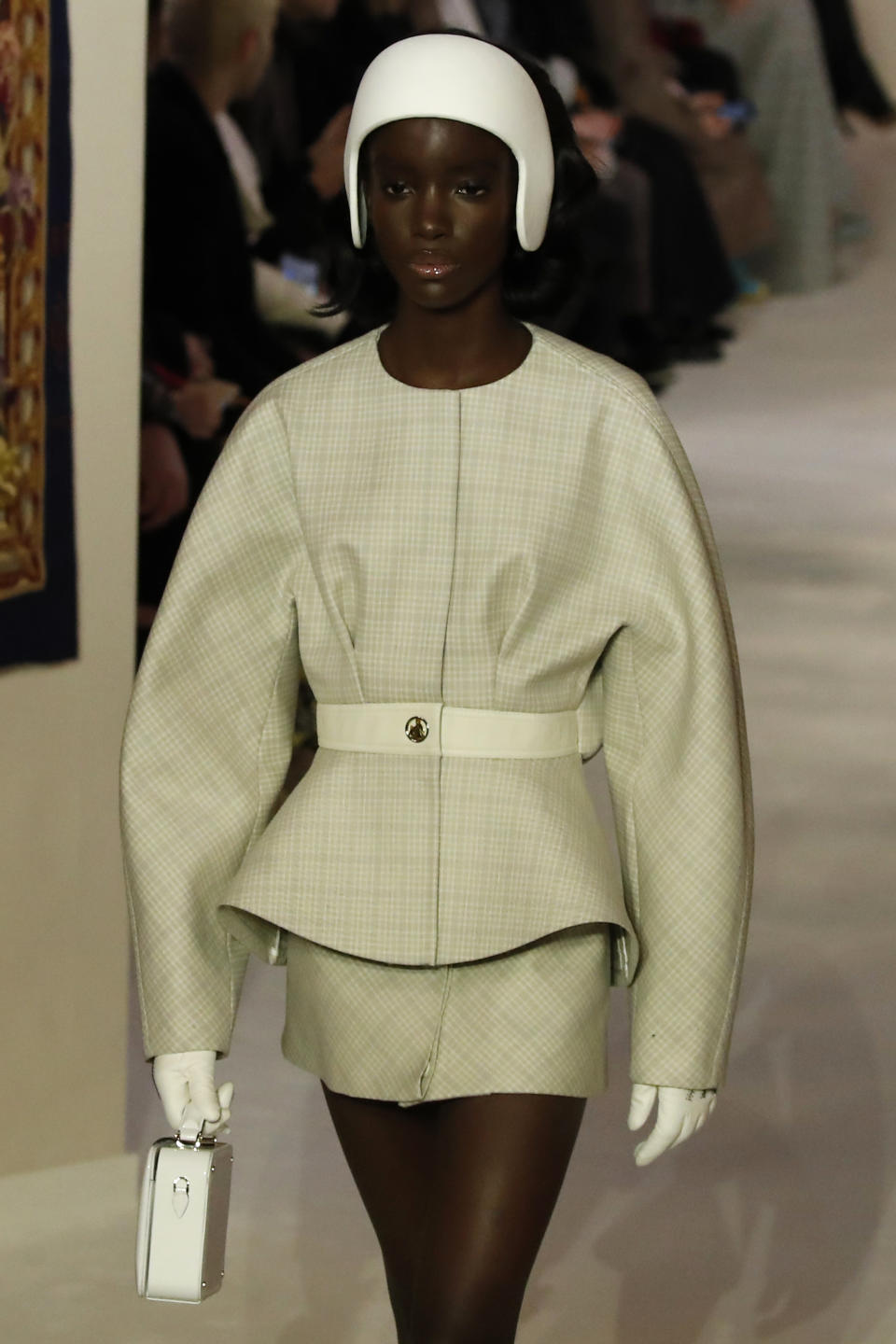 A model wears a creation for the Lanvin fashion collection during the Women's fashion week Fall/Winter 2020/21 presented in Paris, Wednesday, Feb. 26, 2020. (AP Photo/Francois Mori)