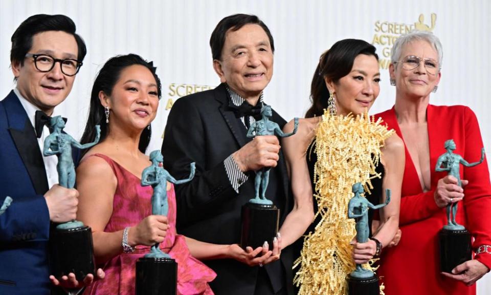 The cast of Everything Everywhere All at Once at the 29th Screen Actors Guild awards in February.