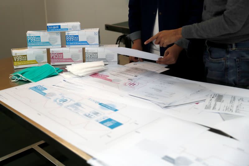 Prototype face masks are seen at Mask Factory, following the outbreak of the new coronavirus, in Hong Kong