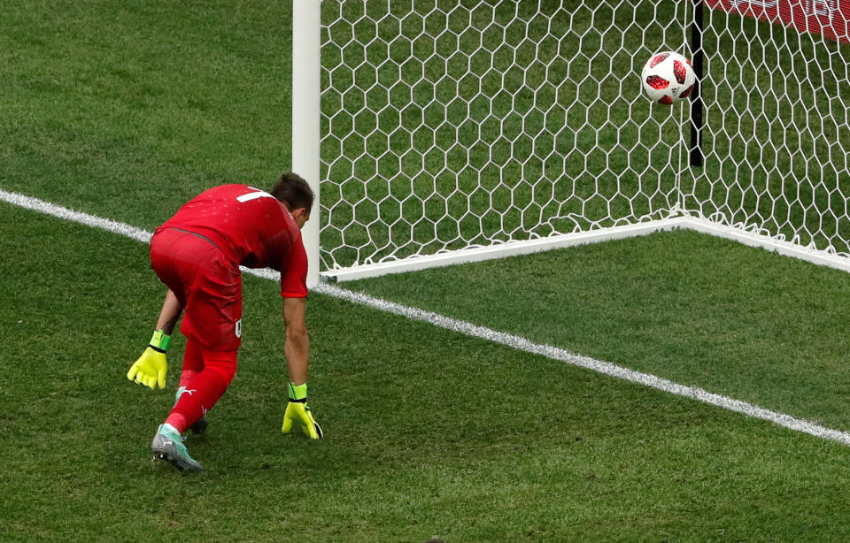 <p>Uruguay’s Fernando Muslera concedes as France’s Antoine Griezmann scores their second goal REUTERS/Carlos Barria </p>