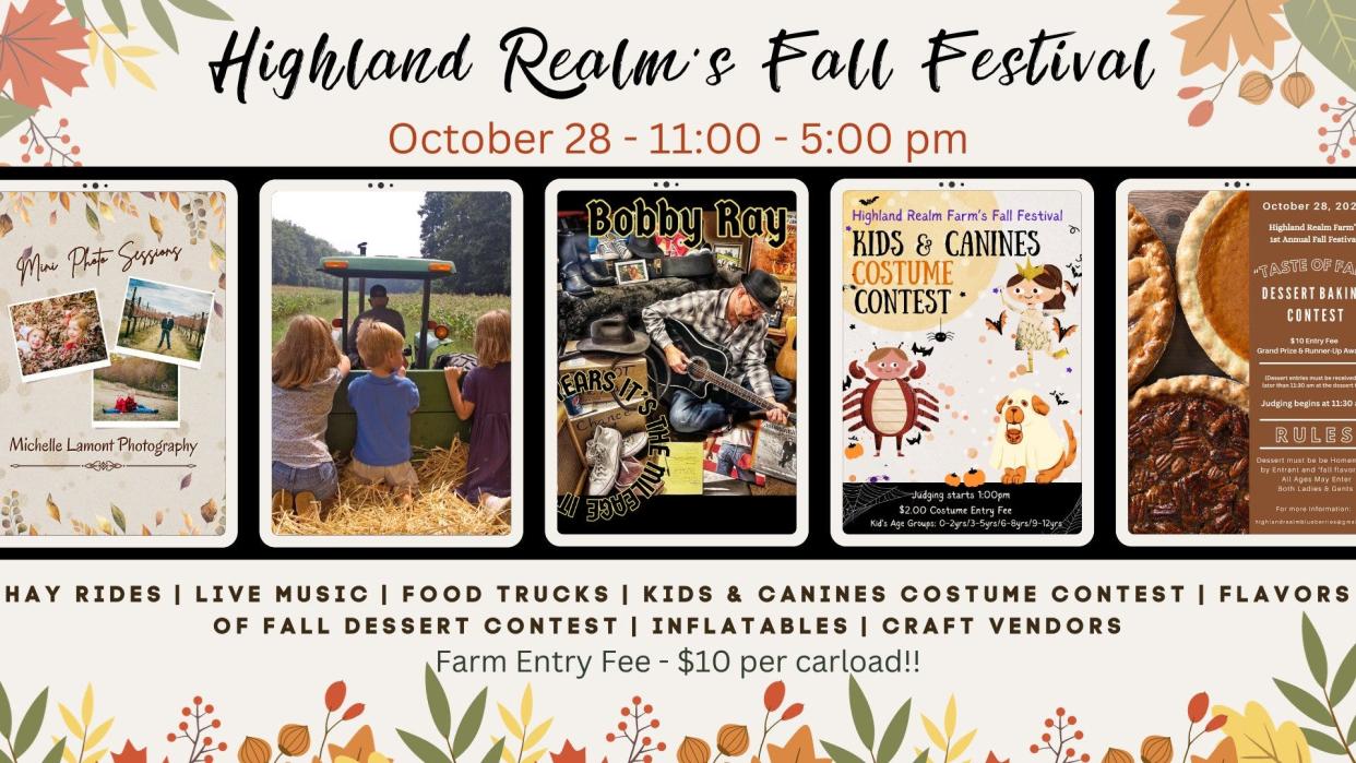 Highland Realm Blueberry Farm will host its first Fall Festival this weekend, featuring hay rides, food trucks, live music, a fall flavors baking contest and more for all ages.
