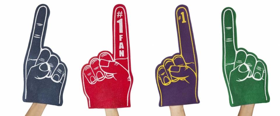 Sports Fans holding No. 1 Foam Fingers