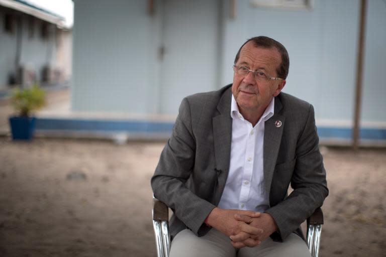 Martin Kobler, head of the United Nations Organization Stabilization Mission in the Democratic Republic of Congo, looks on during an interview in Kinshasa on April 19, 2015