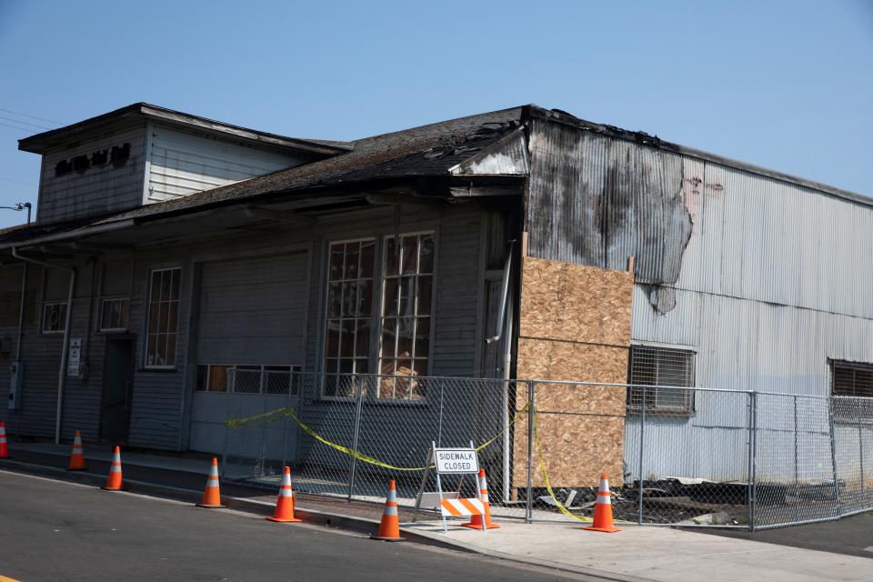 Fire damage is pictured at AWARE food bank in Woodburn in August 2021.