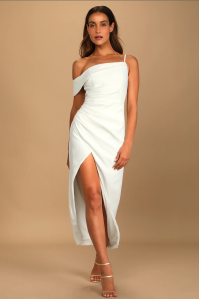 Showing Off a Little White Asymmetrical Tulip Midi Dress