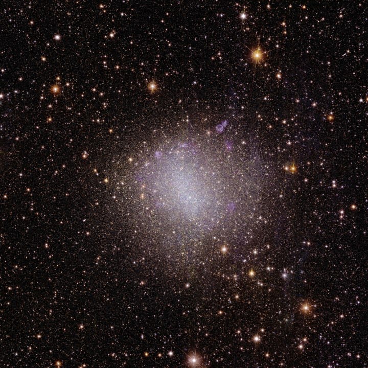 This image provided by the European Space Agency shows Euclid’s view of the irregular dwarf galaxy called NGC 6822. (European Space Agency via AP)