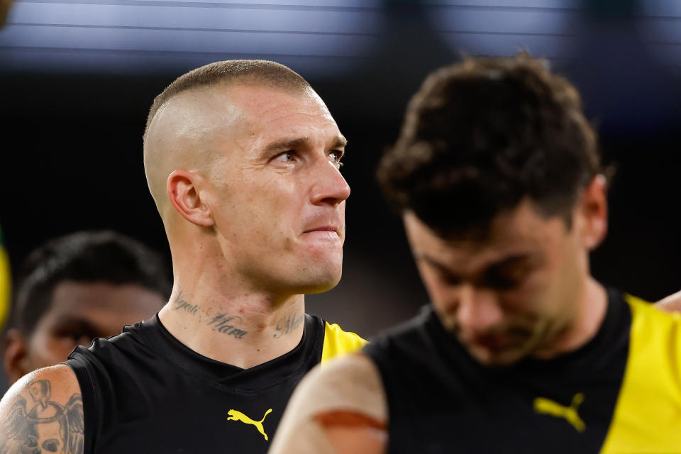 Dustin Martin reacts.