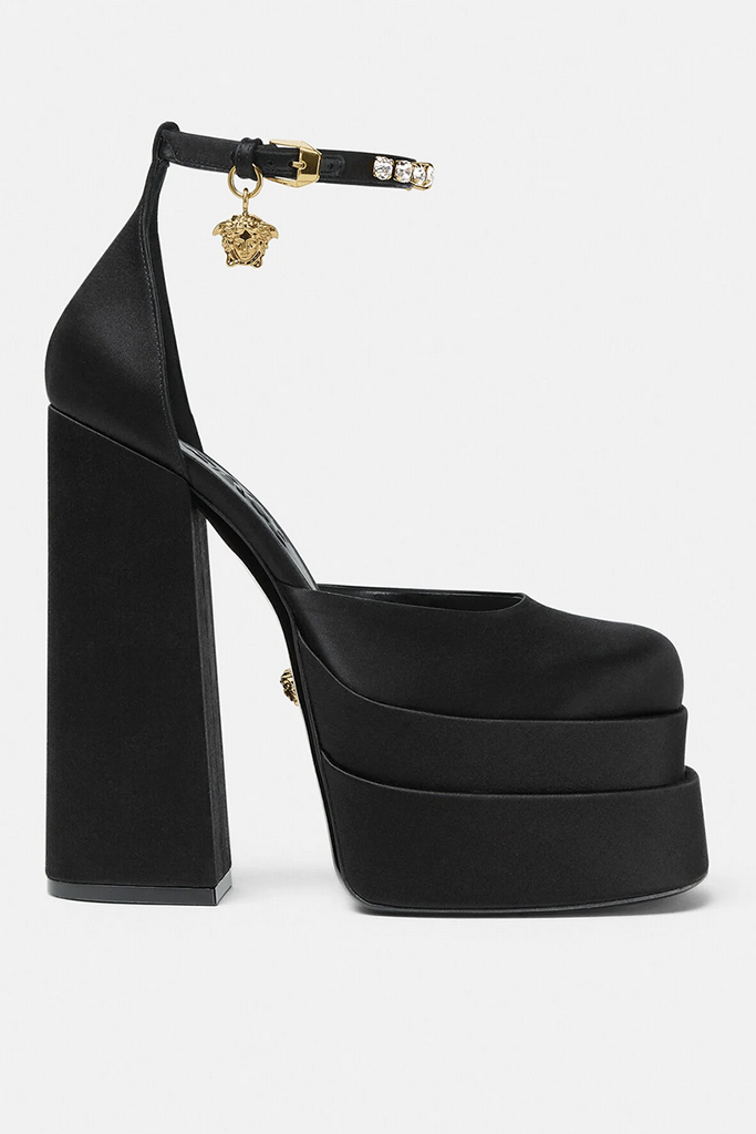 Versace Medusa platform pumps retail for Versace, Medusa, Platform Pumps,295. - Credit: Courtesy of Versace