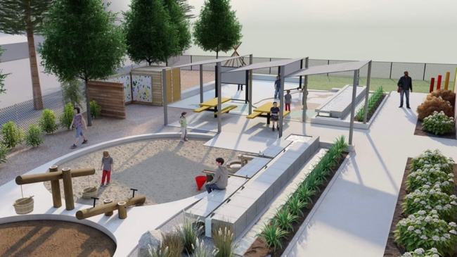 These renderings show the future outdoor classroom at the Guadalupe School where MPC’s grant will provide a water instruction section to teach students about the concepts of flow, force and cause-and-effect.