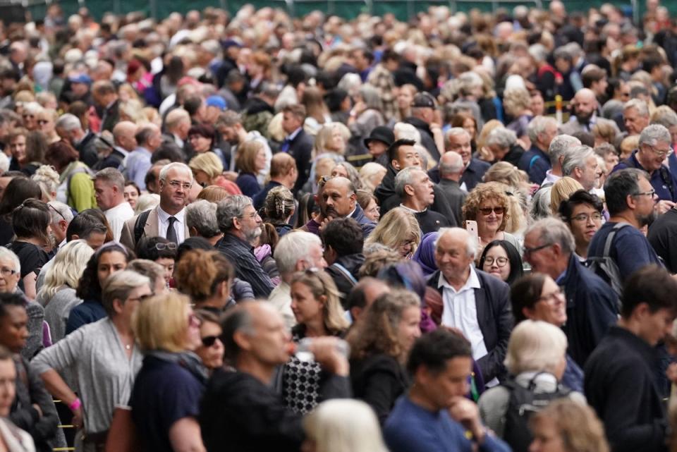 Members of the public in the queue in Victoria Tower Gardens, London (PA)