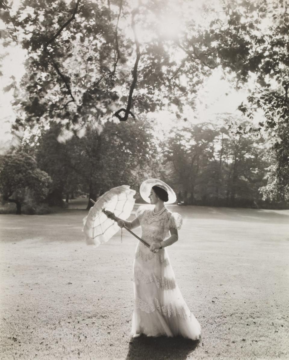 Queen Elizabeth, the Queen Mother, in Buckingham Palace gardens