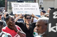 <p>Activists hold placards during a demonstation after a not guilty verdict in the murder trial of Jason Stockley, a former St. Louis police officer, charged with the 2011 shooting of Anthony Lamar Smith, who was black, in St. Louis, Mo., Sept. 15, 2017. (Photo: Lawrence Bryant/Reuters) </p>