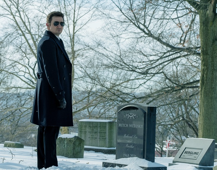 Mike McLusky (Jeremy Renner) buries his mother Mariam McLusky (Dianne Wiest) in Episode 1 of "Mayor of Kingstown" Season 3.