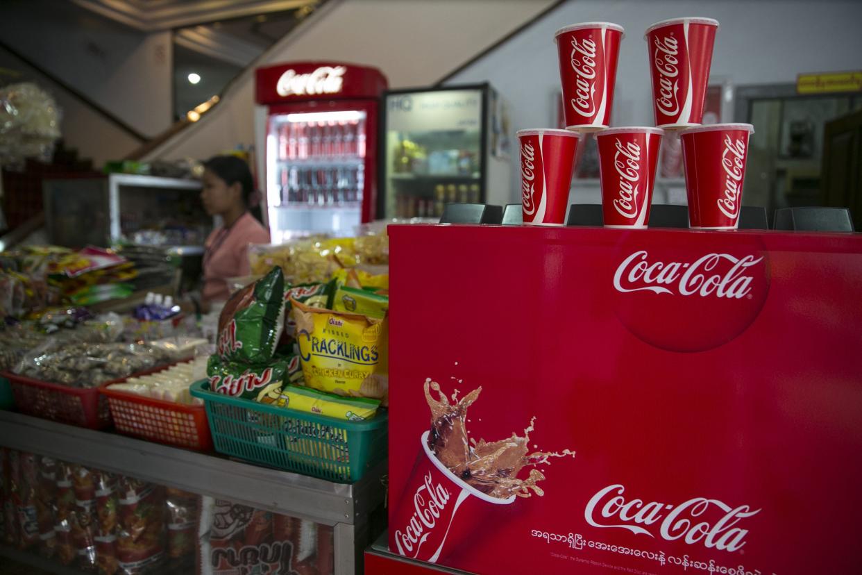 Coca Cola is seen for sale at a movie theater April 19, 2014 in Yangon, Myanmar