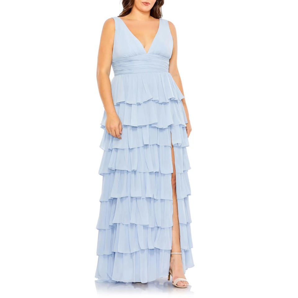 Mac Duggal Tiered Ruffle Sleeveless Gown