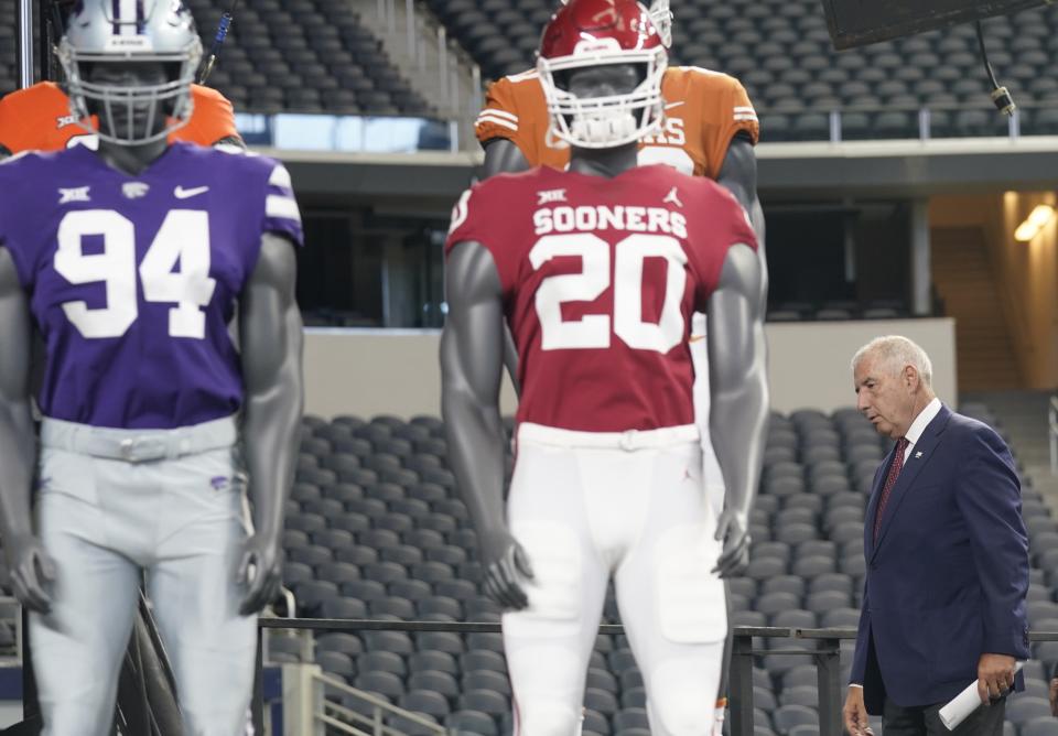 Big 12 commissioner Bob Bowlsby walks onto the stage to speak during Big 12 media days on July 14 in Arlington, Texas.