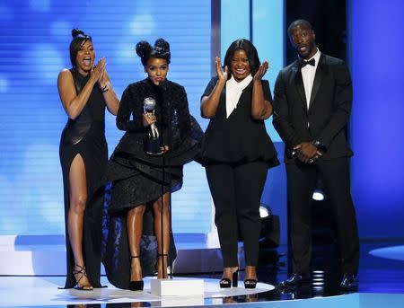 Actors Taraji P. Henson, Janelle Monae and Octavia Spencer accept the award for Outstanding Motion Picture for "Hidden Figures" during the 48th NAACP Image Awards in Pasadena, California, U.S., February 11, 2017. REUTERS/Mario Anzuoni