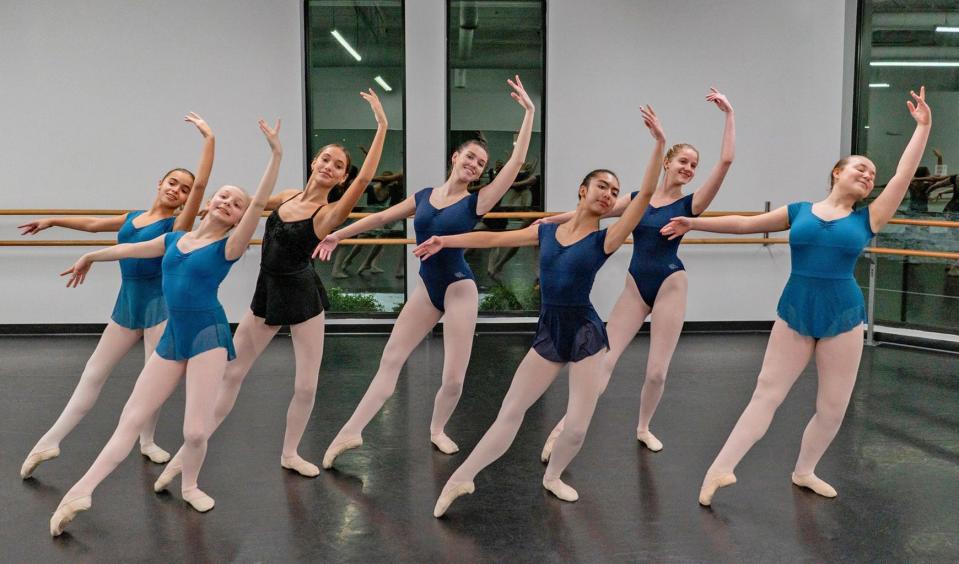 South Shore Ballet Theatre Upper School and Pre-Professional students in class.