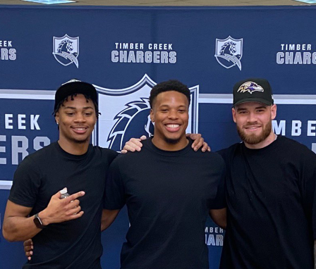 Timber Creek High School honored (left to right) Tarheeb Still, Deion Jennings and Devin Leary on Wednesday. The three players landed with teams in the National Football League on Saturday.