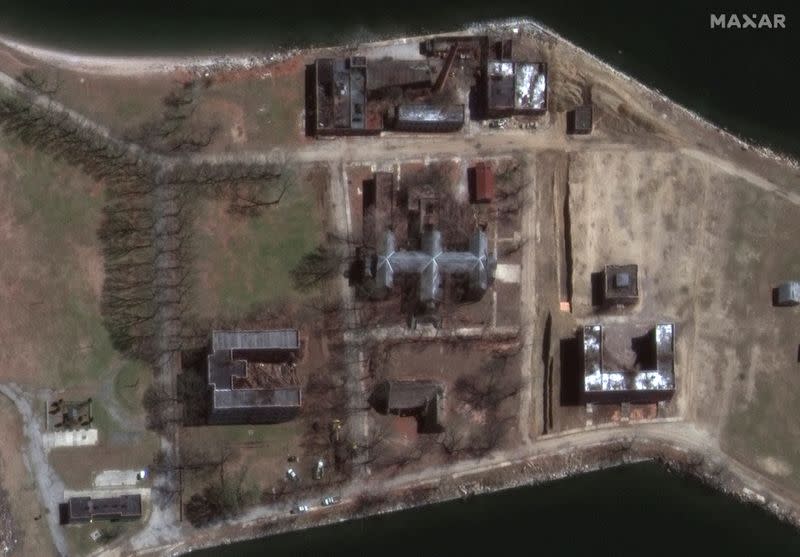 A satellite image shows new excavation being done on New York's Hart Island