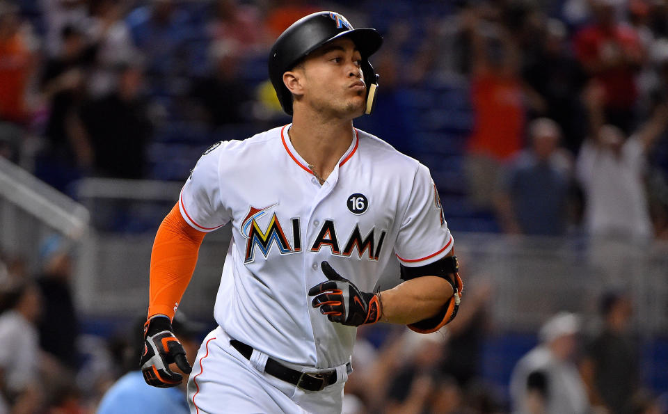 Giancarlo Stanton to the Dodgers is a possibility LA's biggest rival is still very concerned about. (AP)