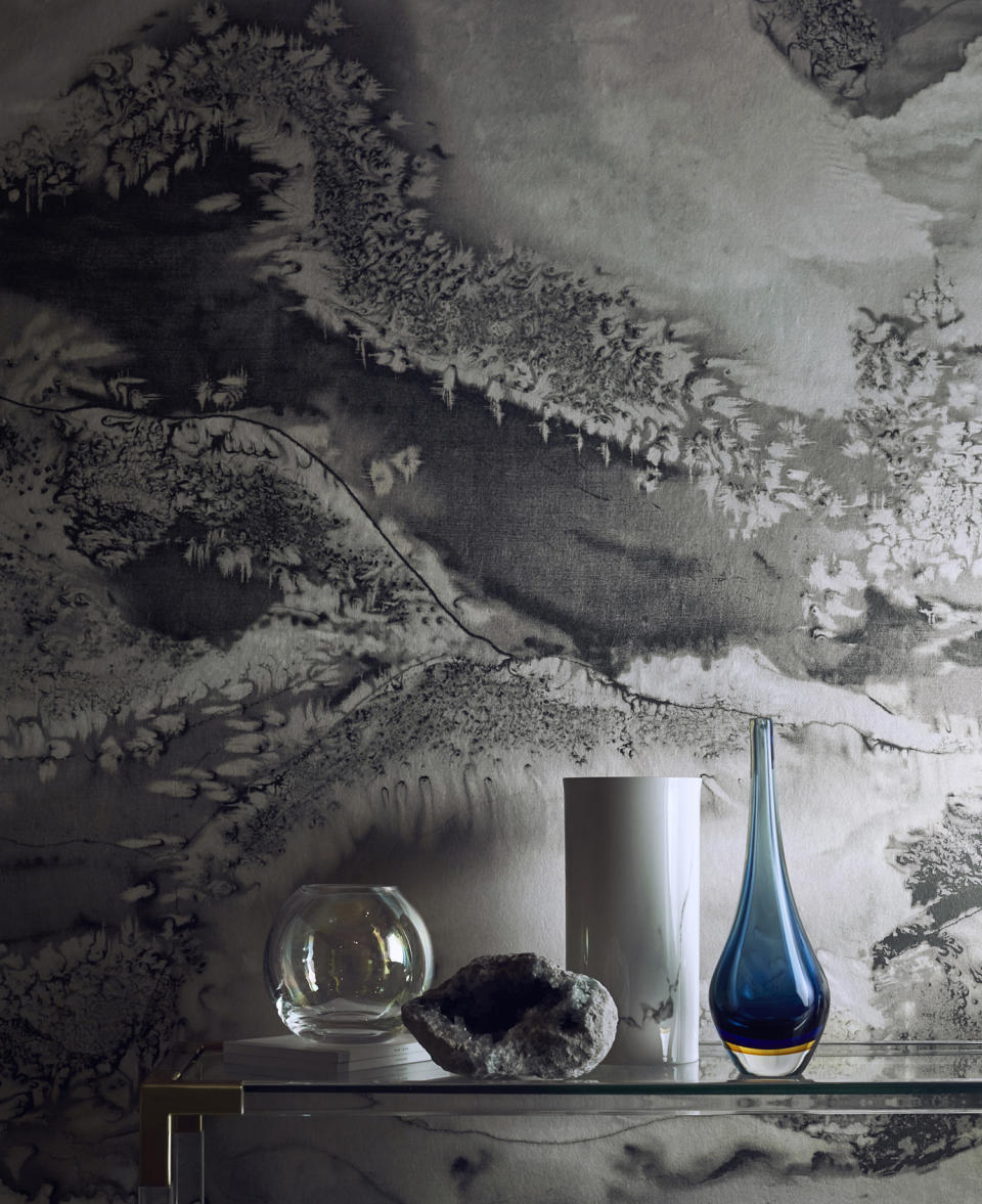 <p> Traditional wallpaper rolls are not the only option, you can now buy panels of three metres in length that can be bought as single panel or joined to make a large continuous mural. Murals are a brilliant alternative to wallpaper. </p> <p> The Obsidian Panel A by Anthology is an interpretation of an original ink and salt-printed silk fabric that has glacial qualities. </p>