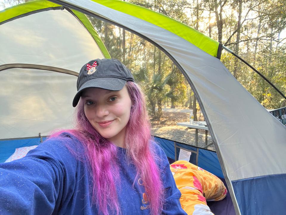 the writer selfie with her tent