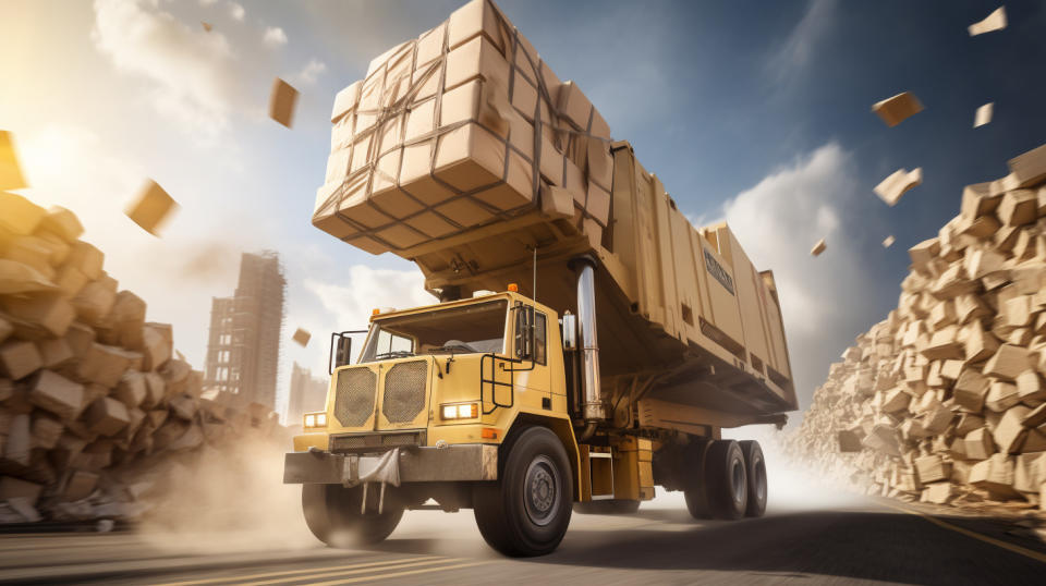 A mobile crane moving a shipment of bulk pulp & paper product.