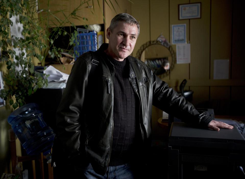 In this photo taken Tuesday, April 1, 2014, Denis Troshin, who runs the local NGO, Harbor-Plus, which helps coordinate methadone therapy for 130 of Sevastopol’s recovering addicts, speaks in his office in Sevastopol, Crimea. Across the Black Sea peninsula, some 800 heroin addicts and other needle-drug users take part in methadone programs, seen as an important part of efforts to curb HIV infections by taking the patients away from hypodermic needles that can spread the AIDS-causing virus. After Russia's annexation of Crimea methadone was banned. The ban could undermine years of efforts to reduce the spread of AIDS in Crimea. (AP Photo/Pavel Golovkin)