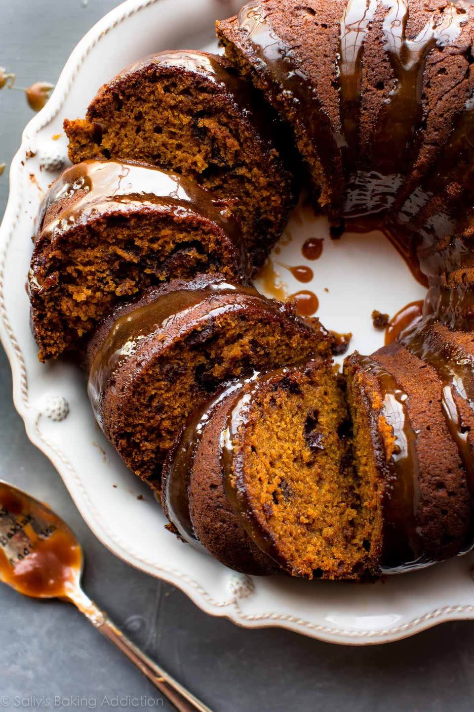 <p>Cover this cake with salted caramel, chocolate ganache, or whipped cream. </p><p><strong>Get the recipe at <a href="https://sallysbakingaddiction.com/pumpkin-chocolate-chip-bundt-cake/" rel="nofollow noopener" target="_blank" data-ylk="slk:Sally's Baking Addiction;elm:context_link;itc:0;sec:content-canvas" class="link ">Sally's Baking Addiction</a>.</strong> </p>