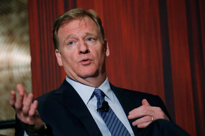 NFL commissioner Roger Goodell addresses the Economic Club of New York luncheon in Manhattan, New York