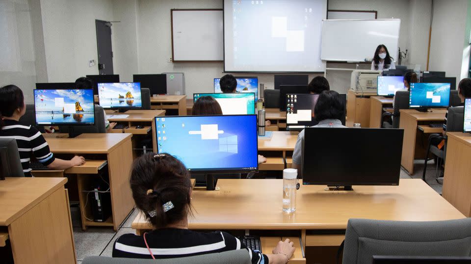 North Korean defectors attend a computer class at the Hanawon facility on July 10, 2023. - Jeon Heon-Kyun/Pool/AFP/Getty Images