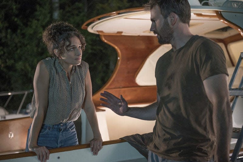 Jennie Slate, left, and Chris Evans appear in a scene from “Gifted.”