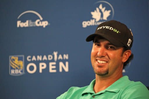Scott Piercy of the USA, seen here during an interview after completing the first round of the RBC Canadian Open at Hamilton Golf and Country Club, on July 26, in Ancaster, Ontario. Piercy recorded two eagles en route to a course record and a one-shot lead over England's Greg Owen after the opening round