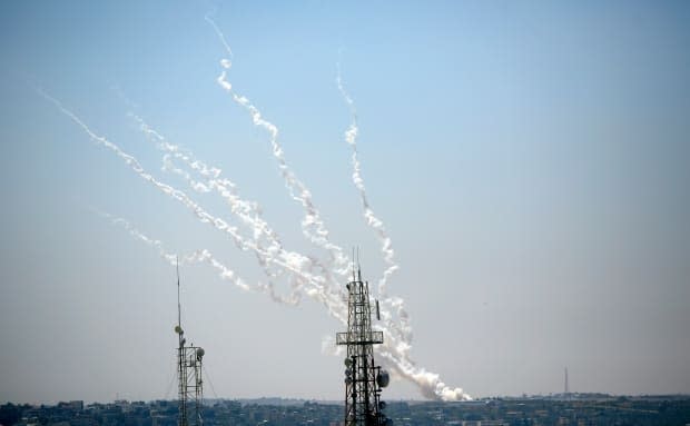 Rockets are launched from Gaza Strip toward Israel last Thursday. Hamas, which controls Gaza, and other Palestinian militants have launched more than 3,000 rockets at Israel in the recent round of fighting.