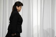 Julie Keiko Fujishima, outgoing president of entertainment company Johnny & Associates Inc. walks to attend a press conference Thursday, Sept. 7, 2023, in Tokyo. (AP Photo/Eugene Hoshiko)