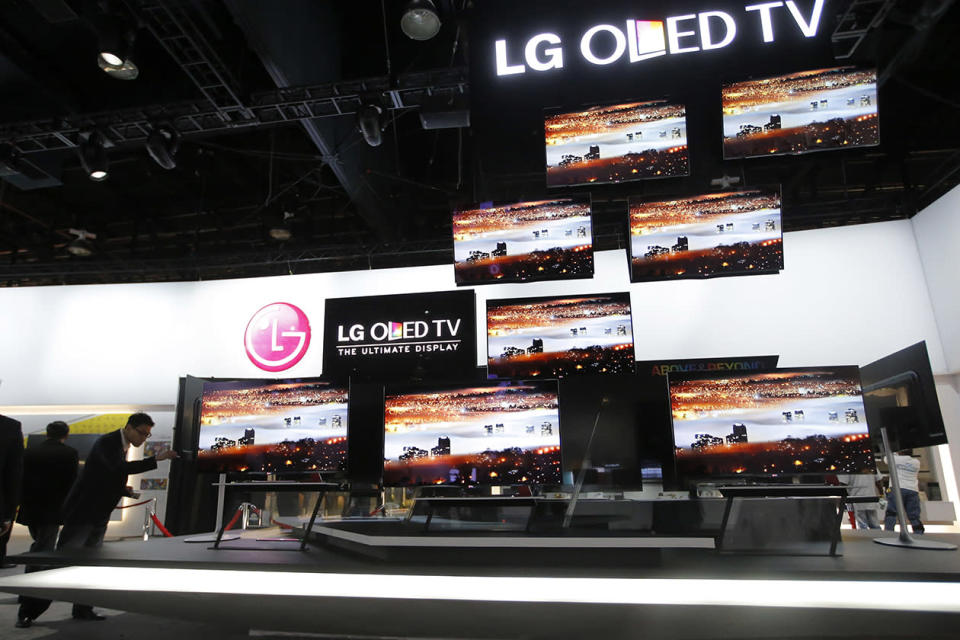 LG OLED televisions are displayed at the LG booth at the International Consumer Electronics Show.