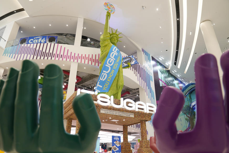 A candy store is seen in the American Dream mall in East Rutherford, N.J., Wednesday, Sept. 15, 2021. If you build it during a pandemic, will they still come? American Dream put that to the test when it opened the new luxury shopping wing of its megamall in September. The new wing comes as the world grapples with the highly contagious delta variant of the coronavirus, which continues to threaten life — and business — from returning to normal. (AP Photo/Seth Wenig)