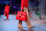 A model presents a creation by designer Virgil Abloh during a preview show for his Fall/Winter 2019-2020 collection for fashion house Louis Vuitton during Men's Fashion Week in Paris, France, January 17, 2019. REUTERS/Gonzalo Fuentes