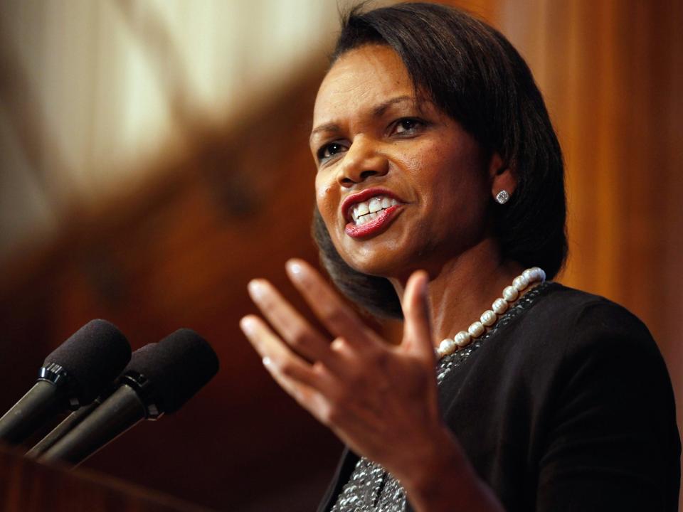 Condoleeza Rice speaks at an event.