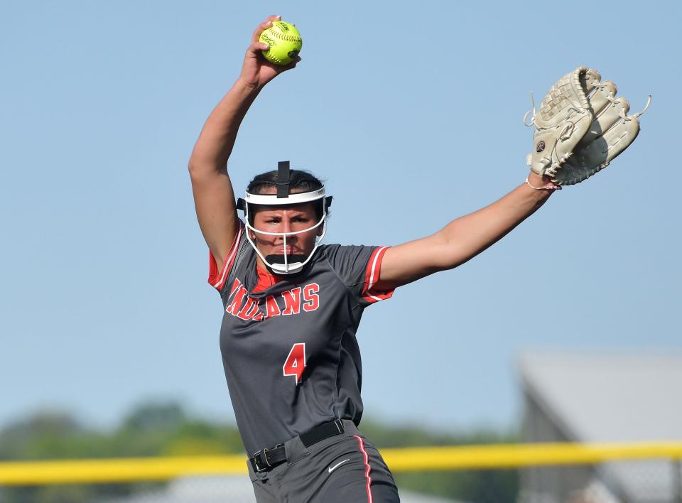 West Allegheny's Elly Vicari-Baker delivers a pitch during Monday's WPIAL Class 5A playoff game against Fox Chapel at Montour High School.