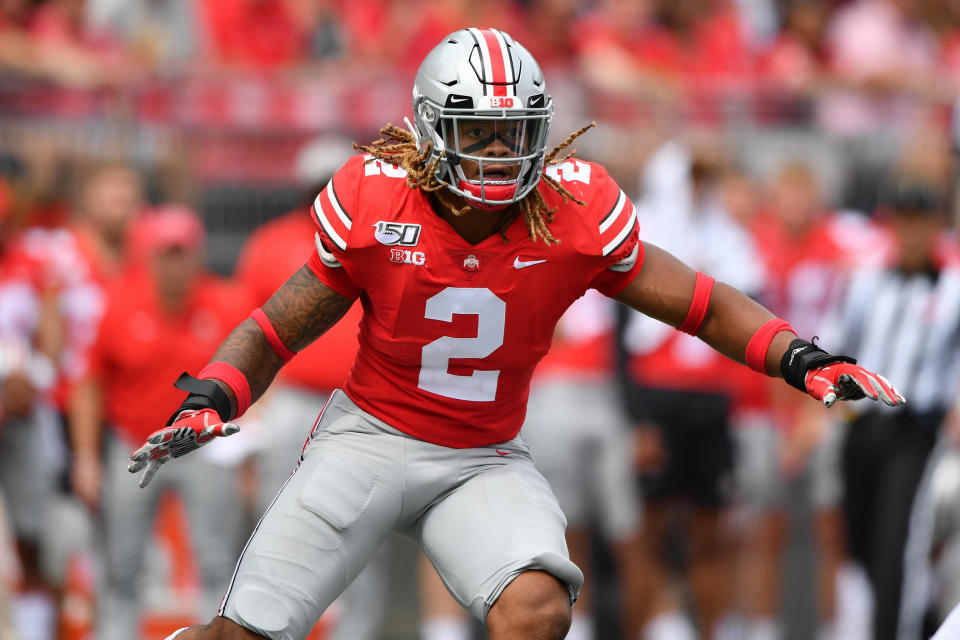 Chase Young (2) chases down the ball carrier during the Ohio State Buckeyes' win over the Florida Atlantic Owls. (Getty)