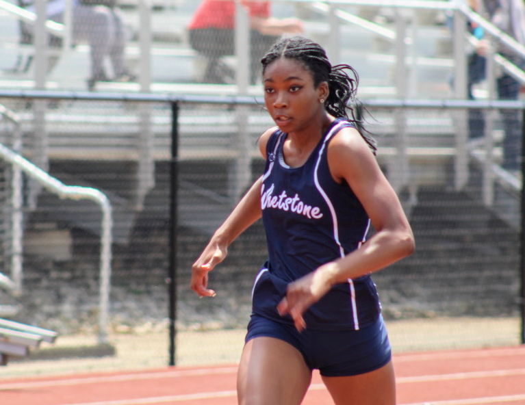 Whetstone's Catherine Pierce competes in the 100 meters in the Gary Smith Invitational on Saturday at Thomas Worthington. Pierce finished fourth (12.41).