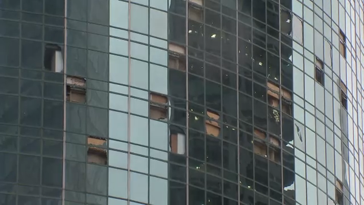 Downtown Houston riddled with glass from shattered high-rise windows