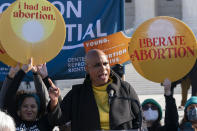 Rep. Ayanna Pressley, D-Mass., speaks during a rally supporting abortion rights advocates as they rally in front of the U.S. Supreme Court Wednesday, Dec. 1, 2021, in Washington, as the court hears arguments in a case from Mississippi, where a 2018 law would ban abortions after 15 weeks of pregnancy, well before viability. (AP Photo/Jose Luis Magana)