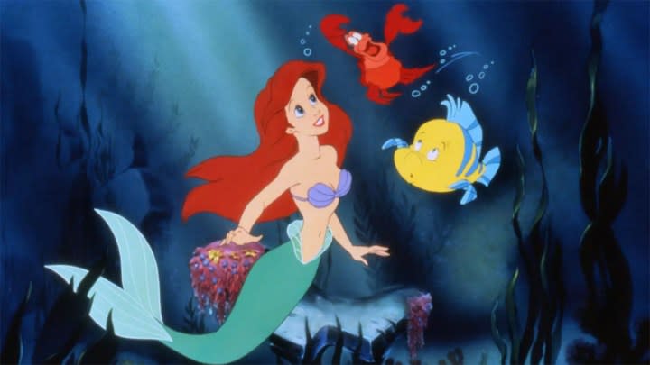 Ariel, Sebastian, and Flounder in The Little Mermaid.