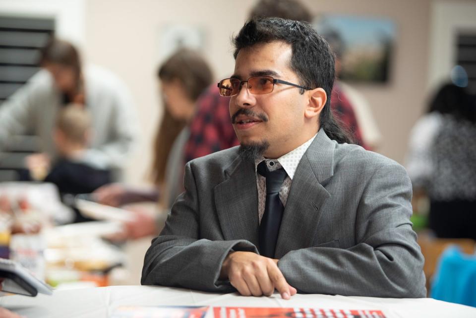 Pueblo city council at-large candidate Elvis Martinez attends an election night results party on Tuesday, November 7, 2023.