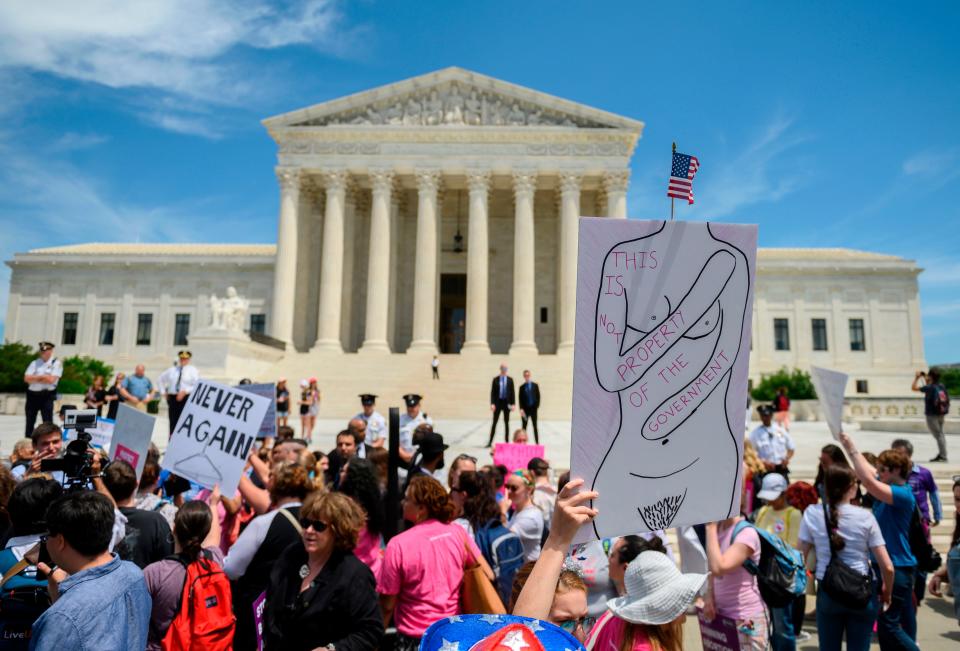 Abortion rights activists rally at the Supreme Court in Washington on May 21, 2019.