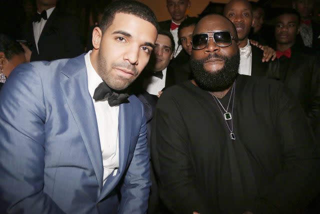 <p>Johnny Nunez/WireImage</p> Drake and Rick Ross in Miami on Dec. 31, 2013